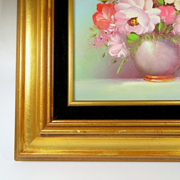 Robert Cox 14x15" Signed Oil Painting Pink Rose Bouquet Vintage Floral Art - Picture 3 of 10